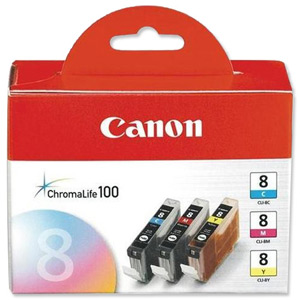 Canon CLI-8 Inkjet Cartridge Page Life 1977pp Cyan/Magenta/Yellow Ref CLI-8 [Pack 3]