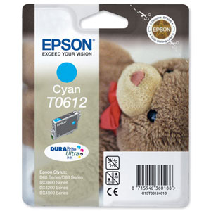 Epson T0612 Inkjet Cartridge Teddybear Page Life 250-420pp Cyan Ref C13T06124010