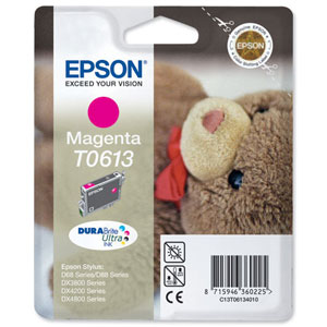 Epson T0613 Inkjet Cartridge Teddybear Page Life 250-370pp Magenta Ref C13T06134010 Ident: 804B