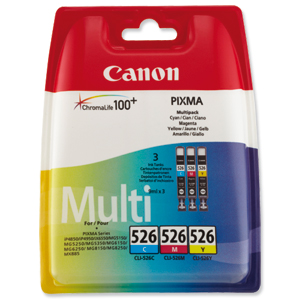 Canon Inkjet Cartridge Page Life 1349pp Cyan Magenta Yellow Multipack CLI-526 Ref 4541B006