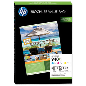 Hewlett Packard [HP] No. 940XL Brochure Pack Inkjet Cartridge + Paper A4 100 Sheet 3 Colour Ref CG898AE
