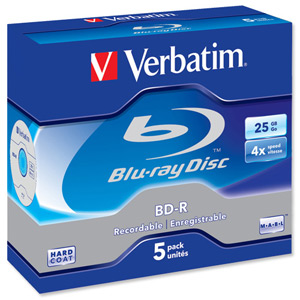 Verbatim Blu-Ray BD-R SL 4x Speed Jewel Case 25GB Ref 43688 [Pack 5]