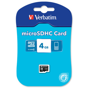 Verbatim Micro SDHC Media Memory Card Low Power Consumption Capacity 4GB Ref 44002