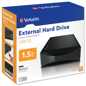 Verbatim Hard Drive External USB 2.0 with Backup Software for MacOSX10.1 and Windows 1.5TB Ref 47513
