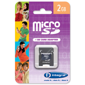 Integral Micro SD Media Memory Card with SD / SDHC Adaptor Capacity 2GB Ref INMSD2GV2