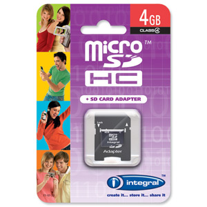 Integral Micro SDHC Media Memory Card with SD Adaptor Capacity 4GB Ref INMSDH4G4V2
