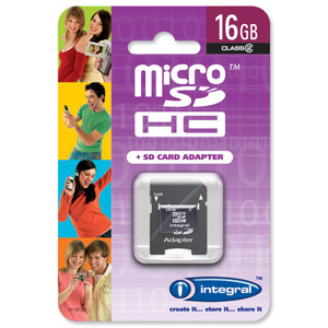 Integral Micro SDHC Media Memory Card with SD Adaptor Capacity 16GB Ref INMSDH16G4V2