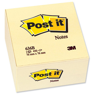 Post-it Note Cube Pad of 450 Sheets 76x76mm Yellow Ref 636-B