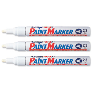 Artline 400 Paint Markers for Outdoor or Industrial Use Bullet Tip 2.3mm Line White Ref A400 [Pack 12]