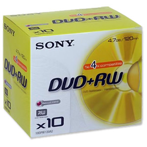 Sony DVD+RW Rewritable Disk Cased 120min 4.7Gb Ref 10DPW120A [Pack 10]