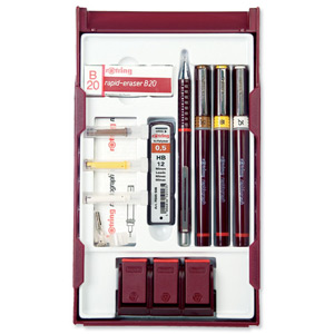 Rotring Rapidograph College Set with 3 Pens 0.25/0.35/0.5mm 1 Mechanical Pencil 0.5mm Ref S0699530