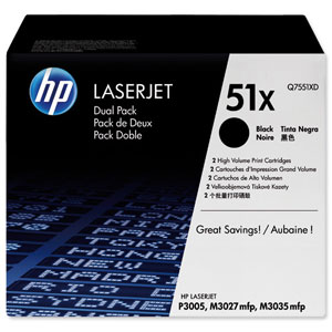 Hewlett Packard [HP] No. 51X Laser Toner Cartridge Page Life 26000pp Black Ref Q7551XD [Pack 2] Ident: 815C
