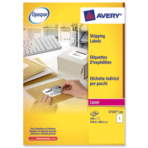 Avery Addressing Labels Laser Jam-free 1 per Sheet 199.6x289.1mm White Ref L7167-100 [100 Labels]