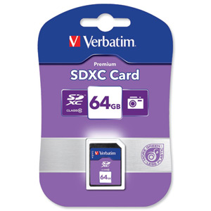 Verbatim SD SDXC Memory Card exFAT File System Class 10 104MB/s 64GB Ref 44024