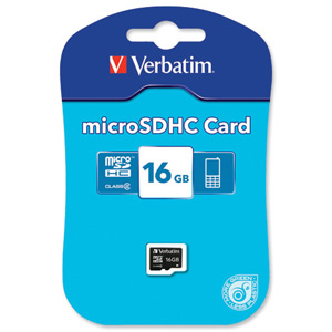 Verbatim Micro SDHC Media Memory Card Low Power Consumption Class 2 16GB Ref 44006