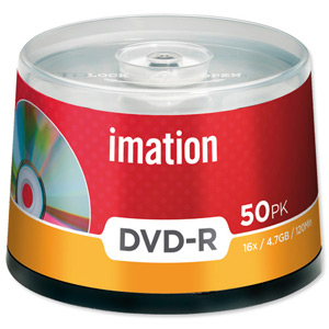 Imation DVD-R Recordable Disk Write-once on Spindle16x Speed 120min 4.7GB Ref i21980 [Pack 50]