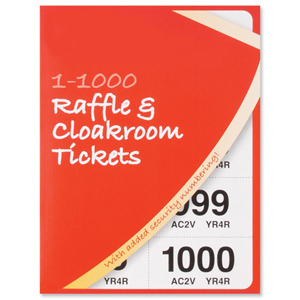 Cloakroom or Raffle Tickets Numbered 1-1000 Assorted Colours [Pack 6]