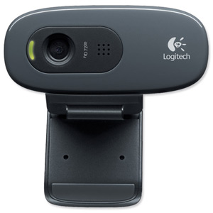 Logitech C270 HD Webcam USB Rightsound Microphone Universal Clip and Software 1280x720pxl Ref 960-000582