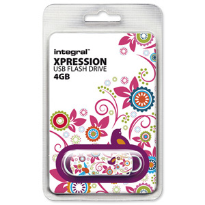 Integral Xpression USB Flash Drive Compact 4GB Birds Motif Ref INFD4GBXPRBIR