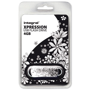 Integral Xpression USB Flash Drive Compact 4GB Flowers Motif Ref INFD4GBXPRFLO