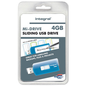 Integral Mi-Drive Sliding USB Drive Retractable 4 Labels 4GB Ref INFD4GBMIDRVLAB
