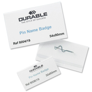 Durable Name Badges with Pin 40x75mm Ref 8608 [Pack 10]