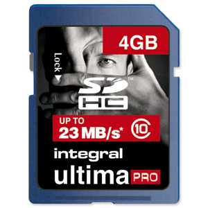 Integral Ultima Pro SDHC Memory Card with Protective Case Class 10 23MB/s 4GB Ref INSDH4G10