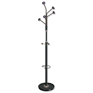 Style Hat and Coat Stand Tubular Steel with Umbrella Holder and 5 Pegs Black