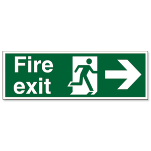 Stewart Superior Fire Exit Sign Man and Arrow Right 450x150mm Self-adhesive Vinyl Ref SP121SAV