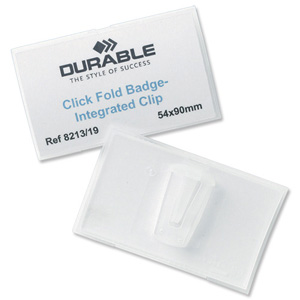 Durable Click Fold Name Badge Polypropylene Integrated Clip and Insert 54x90mm Ref 8213/19 [Pack 25]