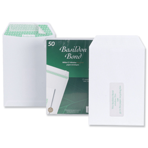 Basildon Bond Envelopes Recycled Pocket Window Peel and Seal 100gsm C5 White Ref M80278 [Pack 50]