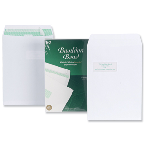 Basildon Bond Envelopes Recycled Pocket Window Peel and Seal 100gsm C4 White Ref B80285 [Pack 50]