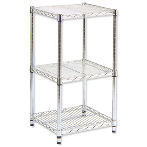 Trexus Shelving Unit Wire Adjustable 3 Tier Capacity 300kg each W457xD457xH864mm Chrome