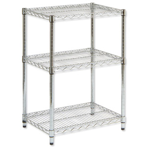 Trexus Shelving Unit Wire Adjustable 3 Tier Capacity 300kg each W610xD457xH864mm Chrome