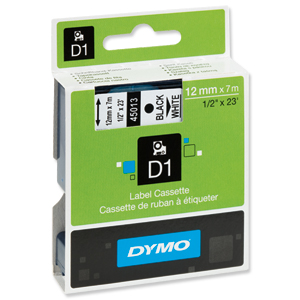 Dymo D1 Tape for Electronic Labelmakers 12mmx7m Blue on White Ref 45014 S0720540