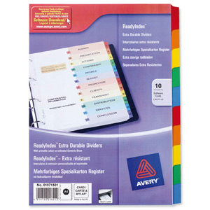 Avery ReadyIndex Dividers Card Mylar Tabs A4 10-Part Ref 01971501 L7451-10