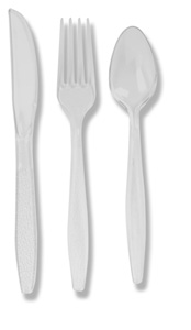 CaterX Premium Plastic Cutlery Set 50 Each of Knives Forks and Spoons White Ref 265169