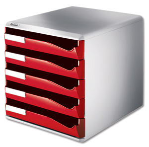 Leitz Post Set Filing Unit with 5 Drawers A4 W291xD352xH291mm Red and Grey Ref 5280-25