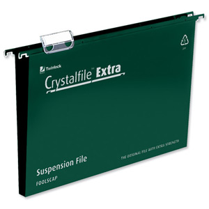Rexel Crystalfile Extra Suspension File Polypropylene 50mm Foolscap Green Ref 3000112 [Pack 25]
