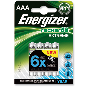 Energizer Battery Rechargeable Advanced NiMH Capacity 800mAh LR03 1.2V AAA Ref 627948 [Pack 4]