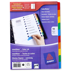Avery IndexMaker Divider Set Punched with Coloured Tabs 10-Part A4 Assorted Ref 01412061