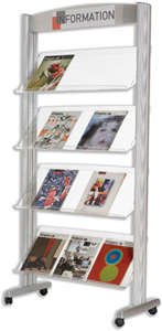 Fast Paper Literature Display Mobile 1-sided 4 Plastic Shelves 38mm Lip W825xD385xH1680mm Ref 257TT.35