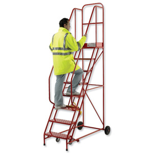 Barton Topstep Heavy Duty Steps Mobile Safety Bar Double Handrail 8 Tread W700xD1370xH2380mm Ref 8SHDMSPS