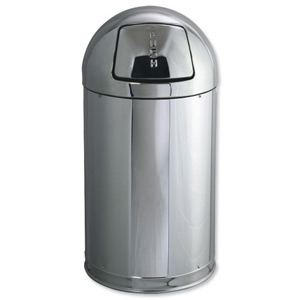 Rubbermaid EasyPush Bin Fire-safe Self-closing 56 Litres D381xH915mm Stainless Steel Ref R1536SSSGL