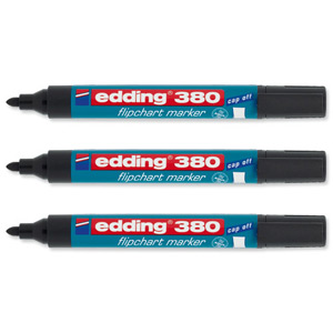 Edding 380 Flipchart Marker Water-based Low-odour Bullet Tip 1.5-3mm Line Black Ref 380-001 [Pack 10]
