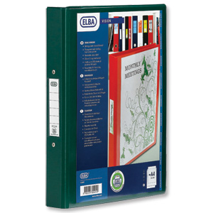 Elba Vision Ring Binder PVC with Clear Front Pocket 2 O-Ring Size 25mm A4 Green Ref 100080887 [Pack 10]