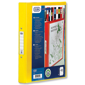 Elba Vision Ring Binder PVC with Clear Front Pocket 2 O-Ring Size 25mm A4 Yellow Ref 100080888 [Pack 10]