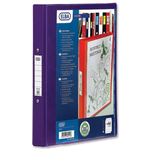 Elba Vision Ring Binder PVC with Clear Front Pocket 2 O-Ring Size 25mm A4 Purple Ref 100082446 [Pack 10]