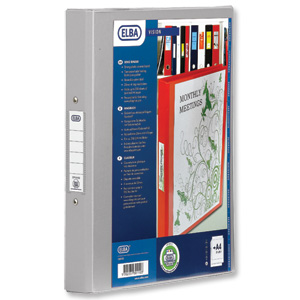 Elba Vision Ring Binder PVC with Clear Front Pocket 2 O-Ring Size 25mm A4 Grey Ref 100082447 [Pack 10]