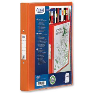 Elba Vision Ring Binder PVC with Clear Front Pocket 2 O-Ring Size 25mm A4 Orange Ref 100082448 [Pack 10]